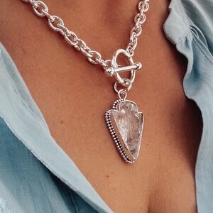 Huge clear quartz crystal pendant necklace! Toggle clasp! Chunky!